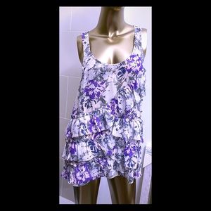 Eliot Label floral silk tiered ruffle tank top